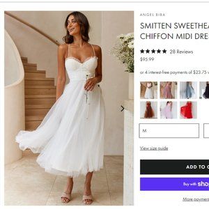 SMITTEN SWEETHEART NECKLINE CHIFFON MIDI DRESS WHITE
